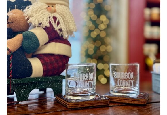 Etched Bourbon County Rocks Glass (pair)