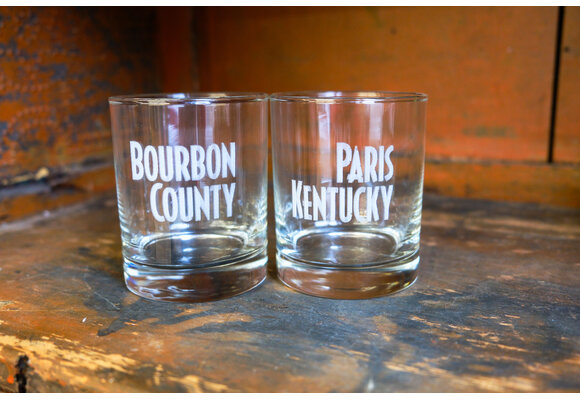 Etched Bourbon County Rocks Glass 12 oz.(pair)