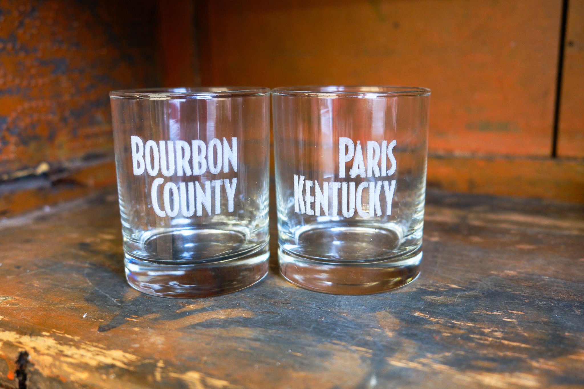 Etched Bourbon County Rocks Glass 12 oz.(pair)
