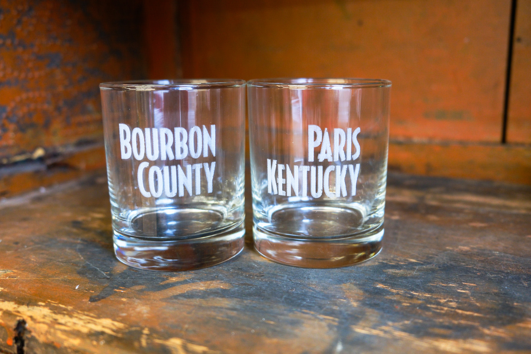Etched Bourbon County Rocks Glass (pair)