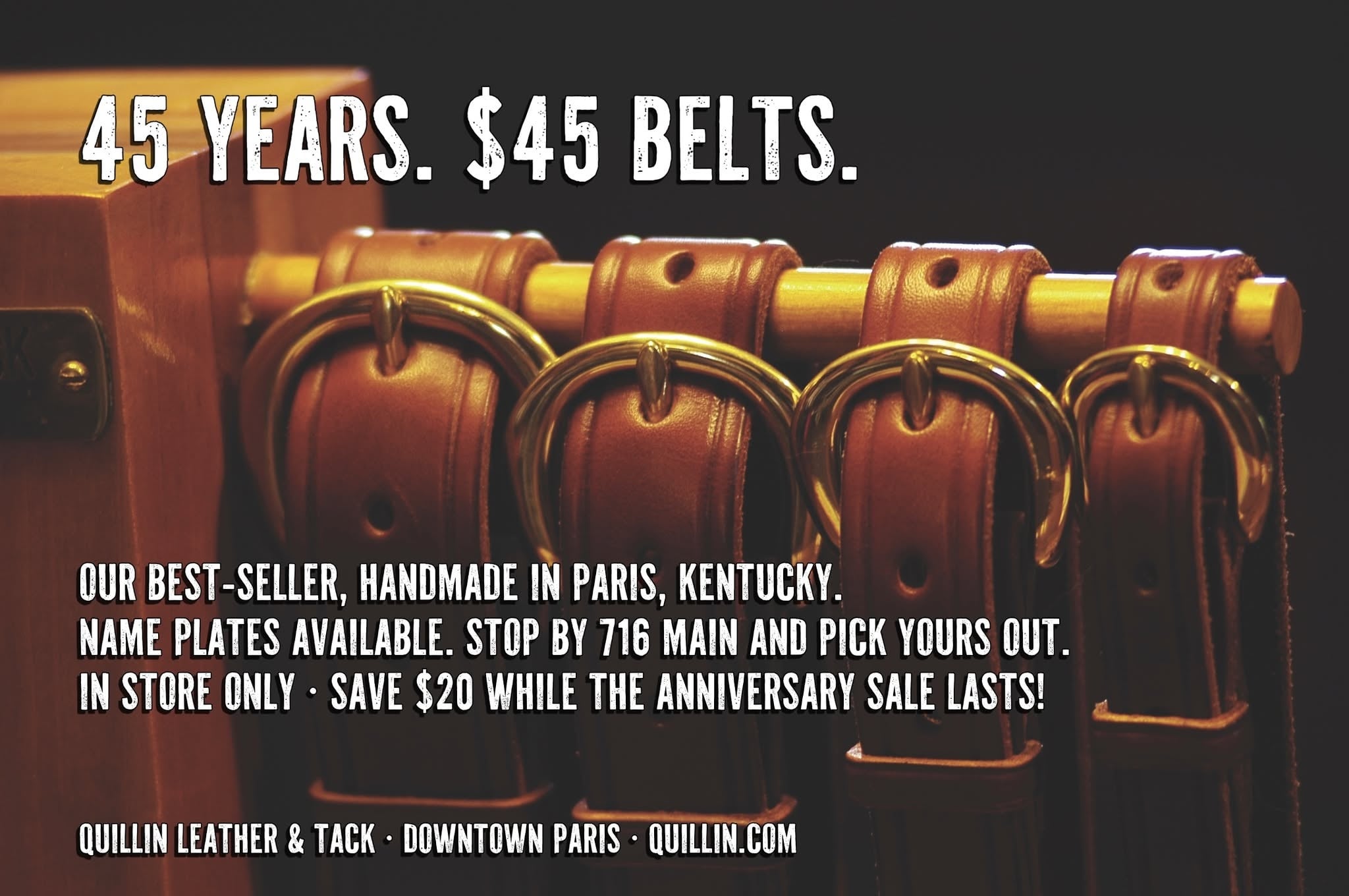 Handcrafted  In Downtown Paris, KY and at Quillin.com  Shipping Worldwide  Starting our 45 year on Main Street