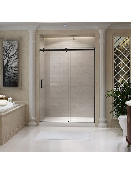 48 '' Matte black reversible shower door Quartz Jade series