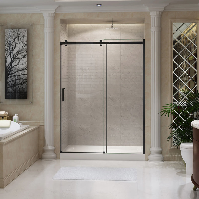 48 '' Matte black reversible shower door Quartz Jade series