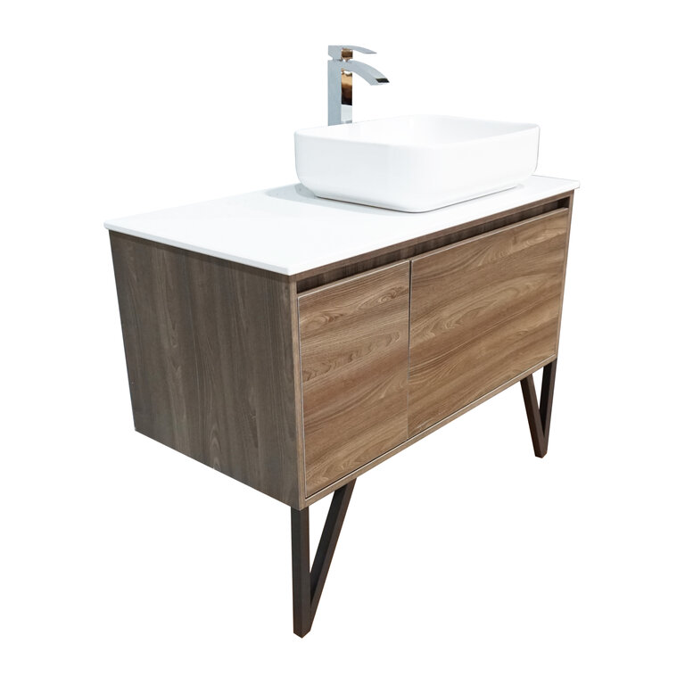 Vanité 40'' effet bois lavabo blanc CD-90138