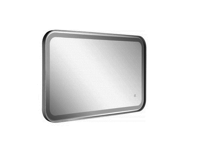 Rectangular LED mirror with rounded black borders