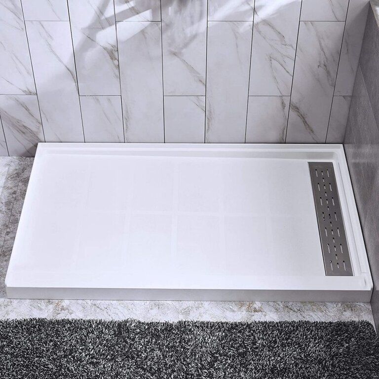 Shower Base in Resin / SMC 36x48 linear drain alcove installation drain gauche