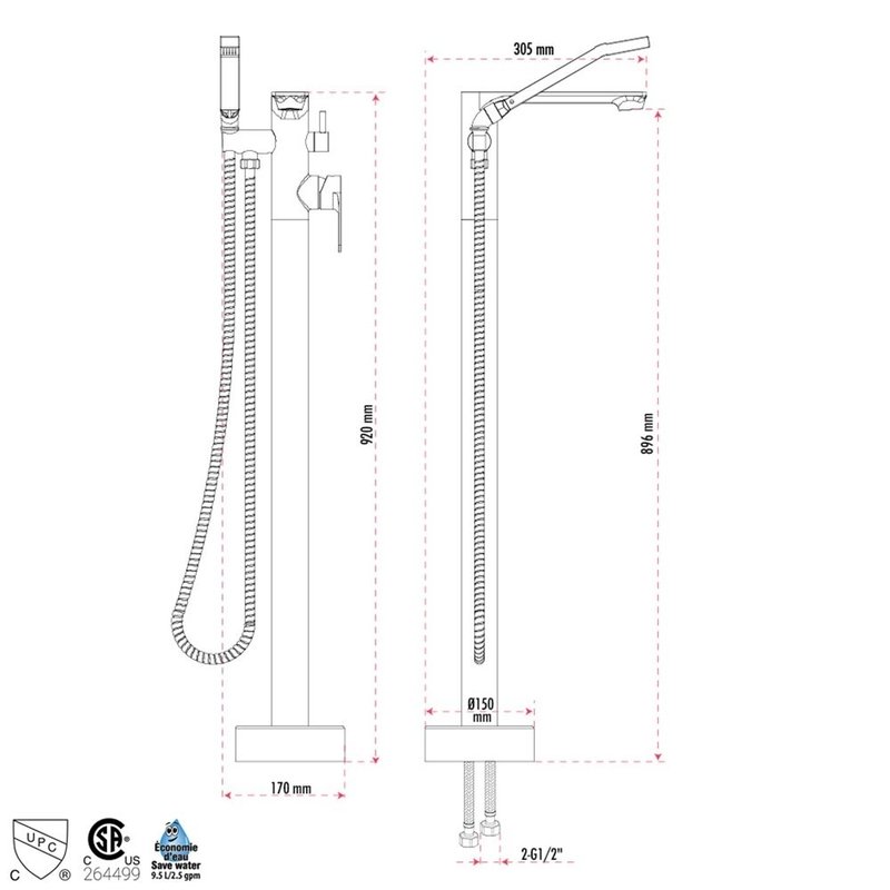 Robinet de bain sur pied collection Elena Akuaplus