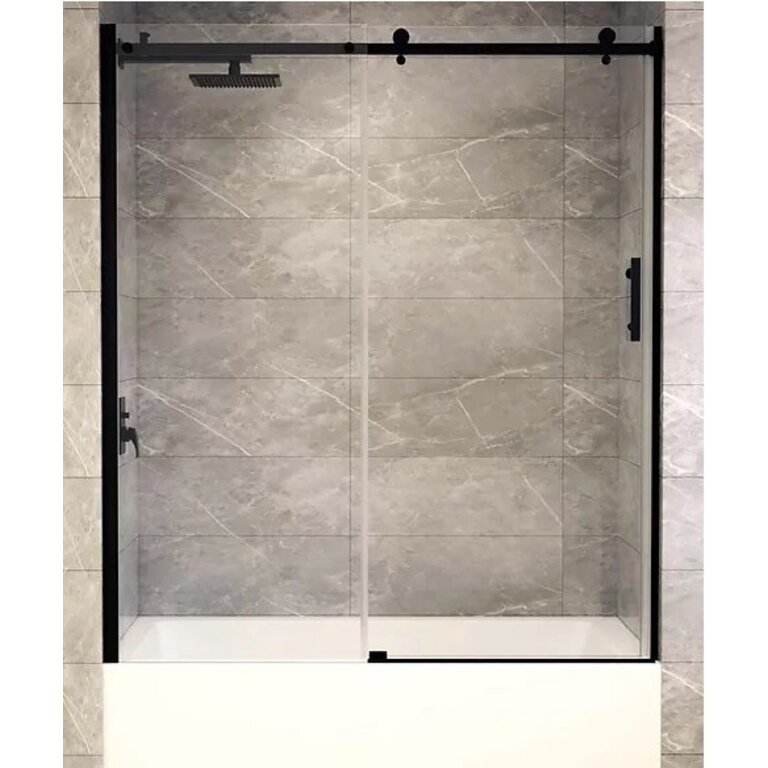 Écran de bain avec porte coulissante Noir 60''x59'' 8mm CD-78089
