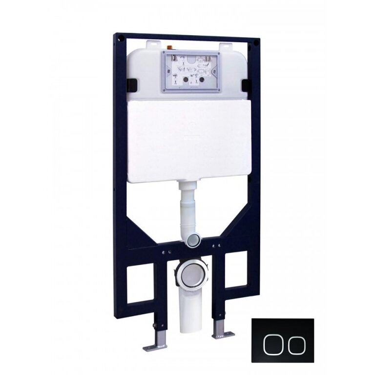 Toilette suspendue double chasse Blanche avec plaque de contrôle Noir Vekto