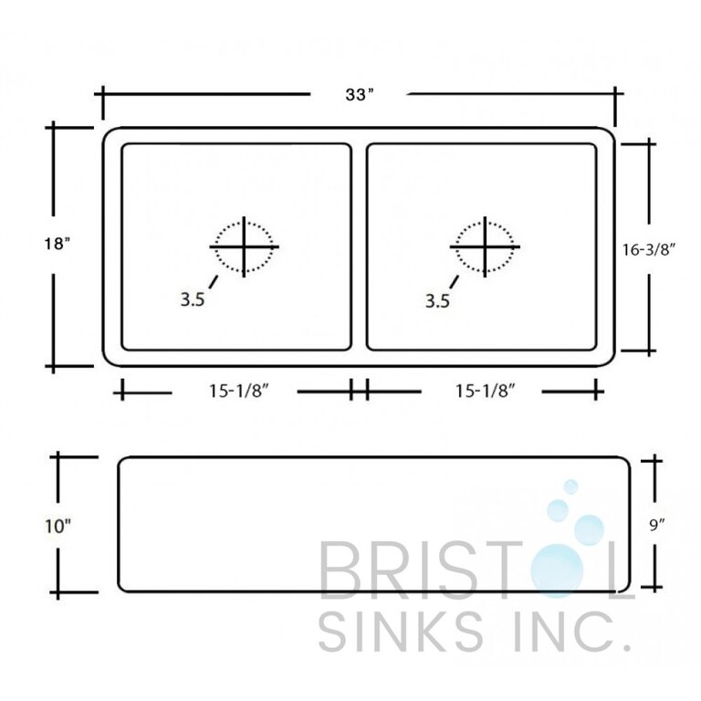 Kitchen Sink Double à tablier White lustré 33''x18'' Bristol BF-101