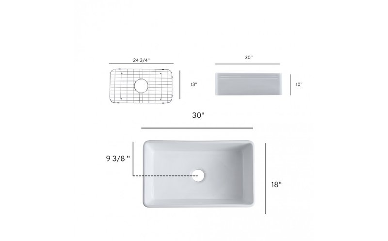 Évier de cuisine simple à tablier Blanc lustré Série Lirica 30''x18'' Odass