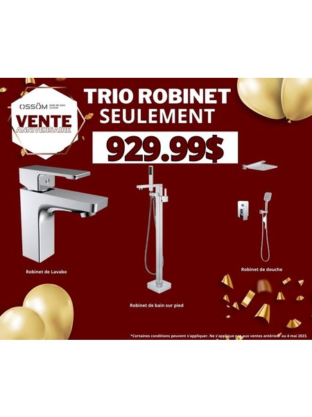 Trio Robinet Carré Chrome - Vente Anniversaire