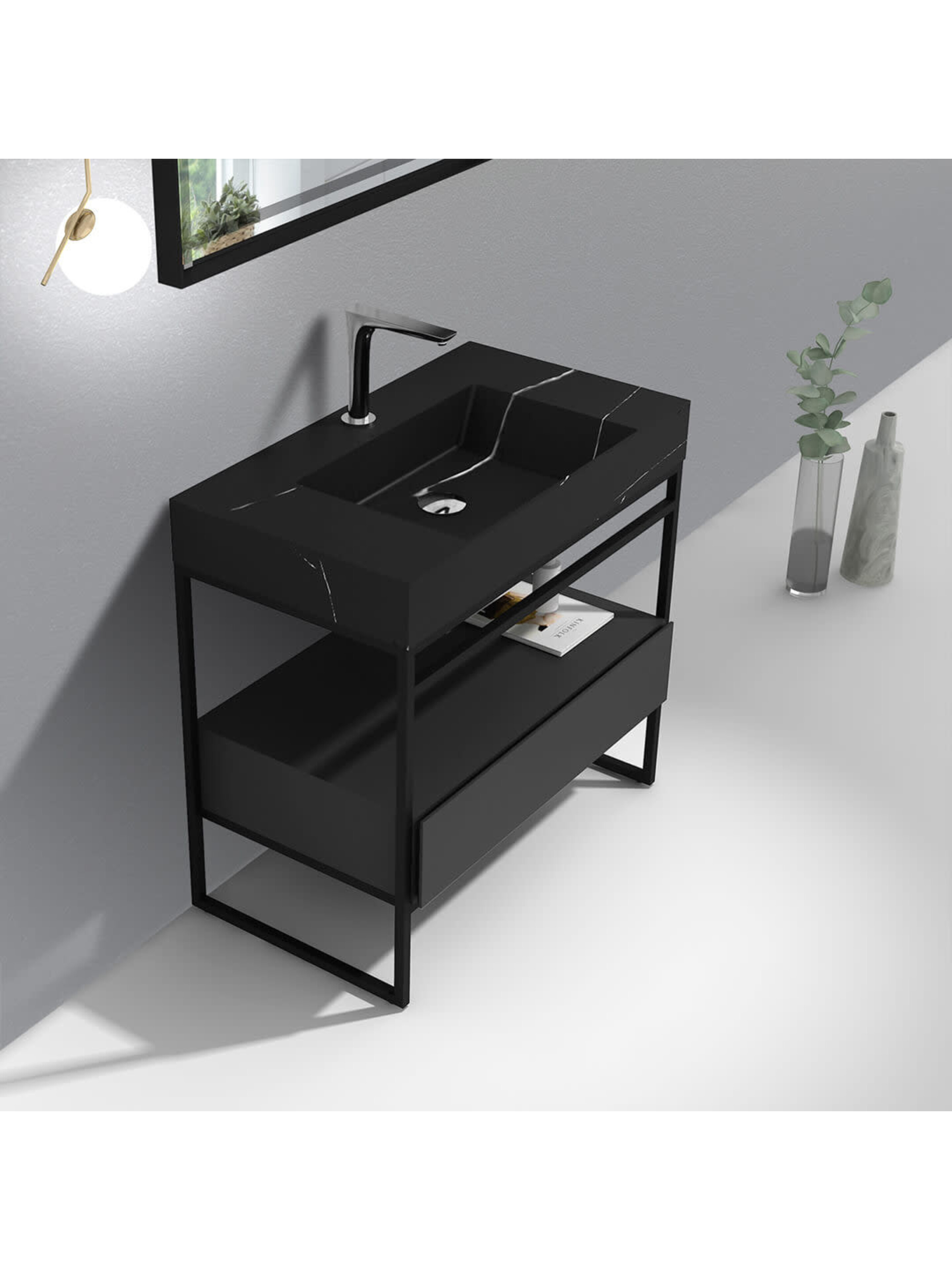 Vanité sur pied 36'' en Quartz noir Mat Série Vinny - Ossöm Salle De ...