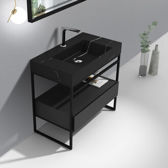 Vanité sur pied 36'' en Quartz noir Mat Série Vinny Vanité sur pied 36'' en Quartz noir Mat Série Vinny