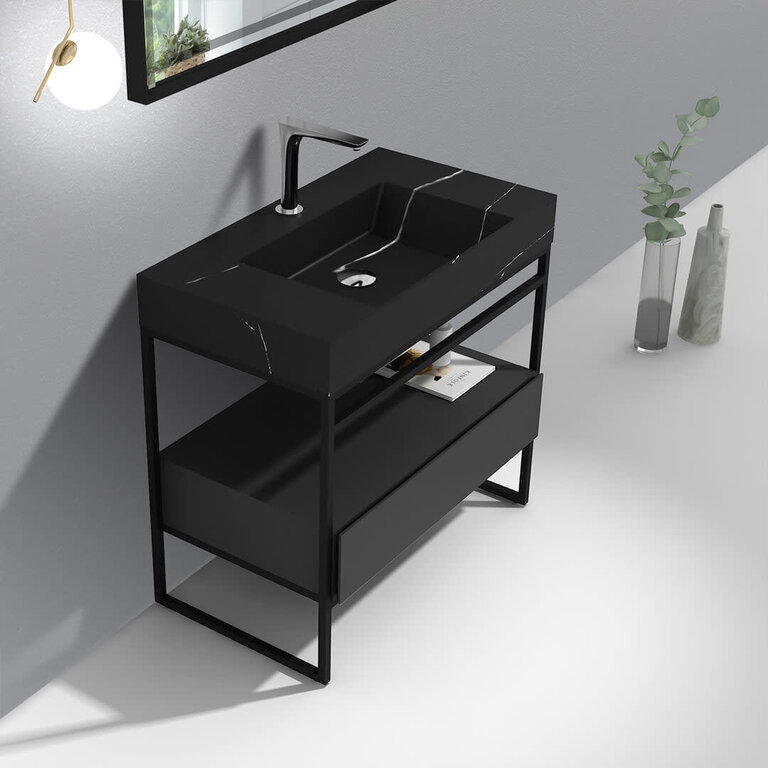 36'' Freestanding Vanity in Matte Black Quartz Vinny Series