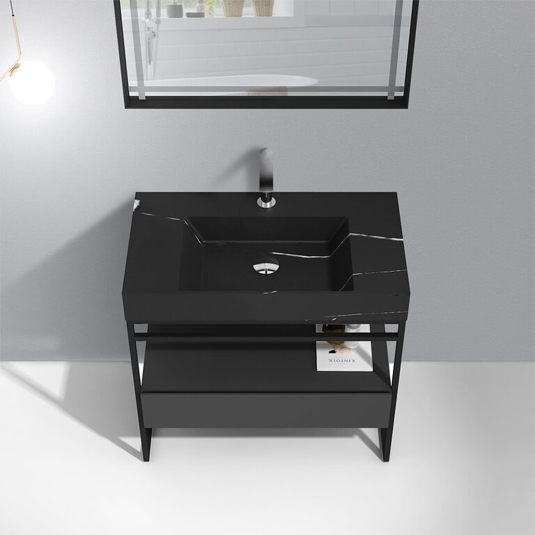 Vanité sur pied 36'' en Quartz noir Mat Série Vinny