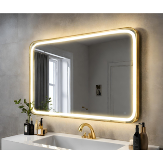 Miroir LED rectangulaire bordures or brossé arrondies AMC