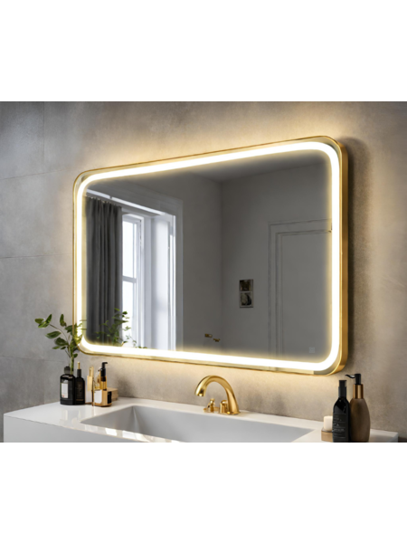 Miroir LED rectangulaire bordures or brossé arrondies AMC
