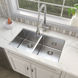 Double stainless steel kitchen sink 32''x18'' MS