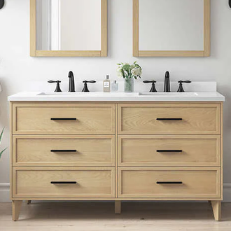 Freestanding 60'' double sink vanity Livia Collection Oak color