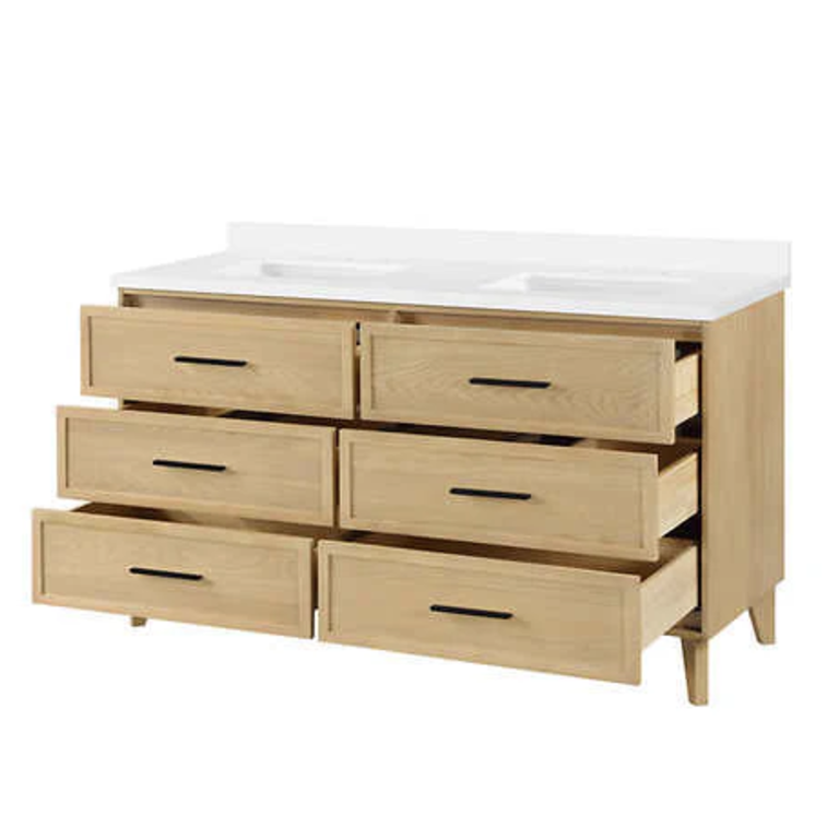 Freestanding 60'' double sink vanity Livia Collection Oak color