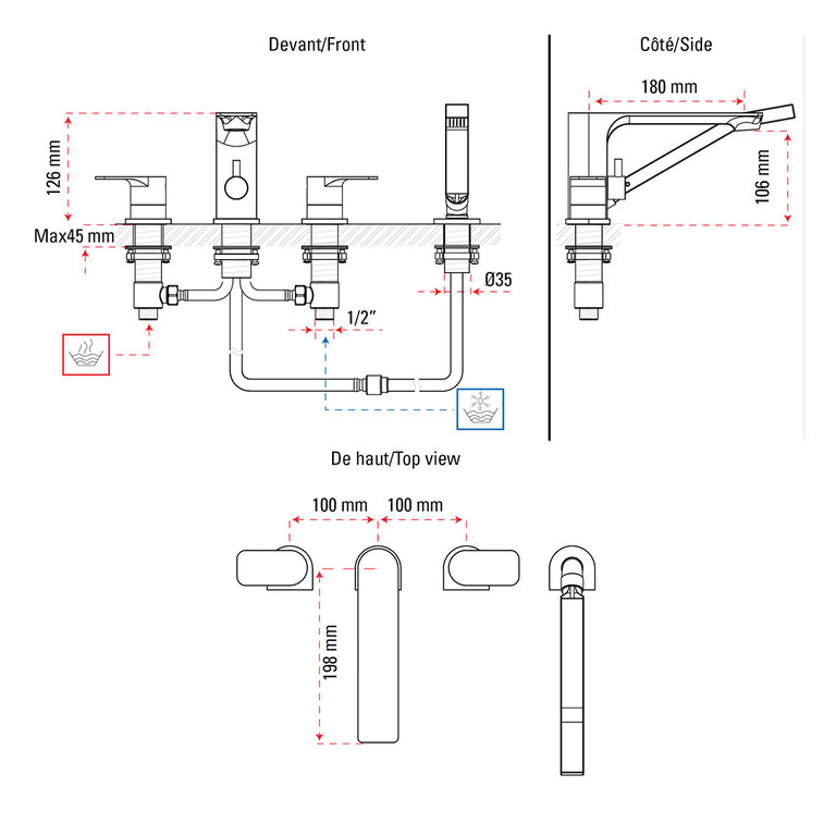 4-Piece Roman Bath Faucet Elena Akuaplus Collection