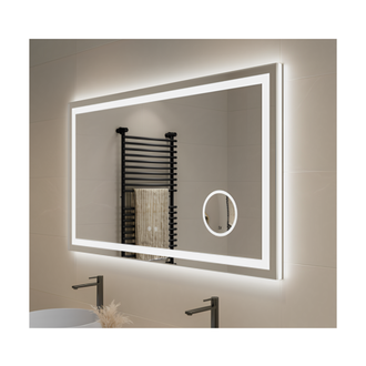 LED illuminated mirror with magnifying mirror and anti-fog