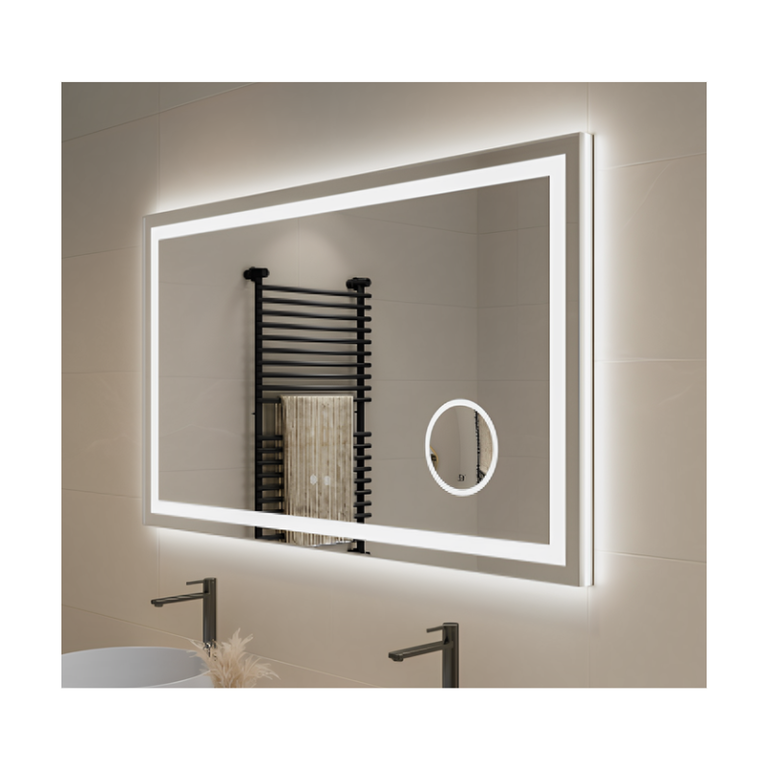 LED illuminated mirror with magnifying mirror and anti-fog