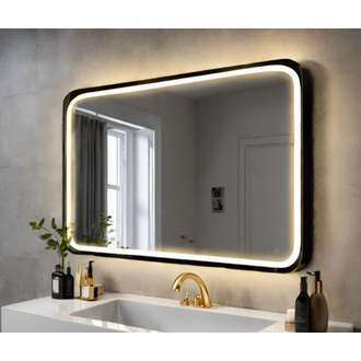 Miroir LED rectangulaire bordures noires arrondies AMC