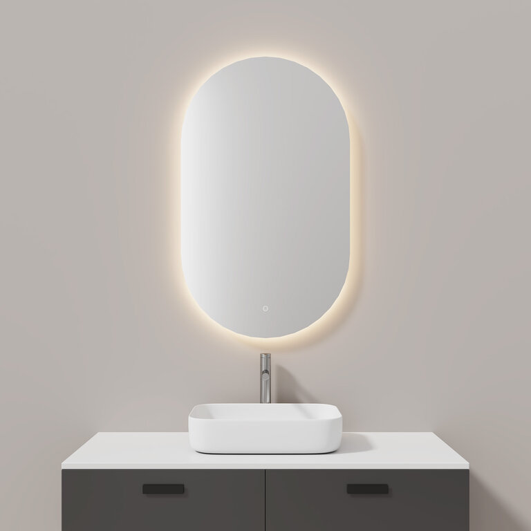 Miroir à éclairage DEL intégré Ovale Vertical Collection Aura