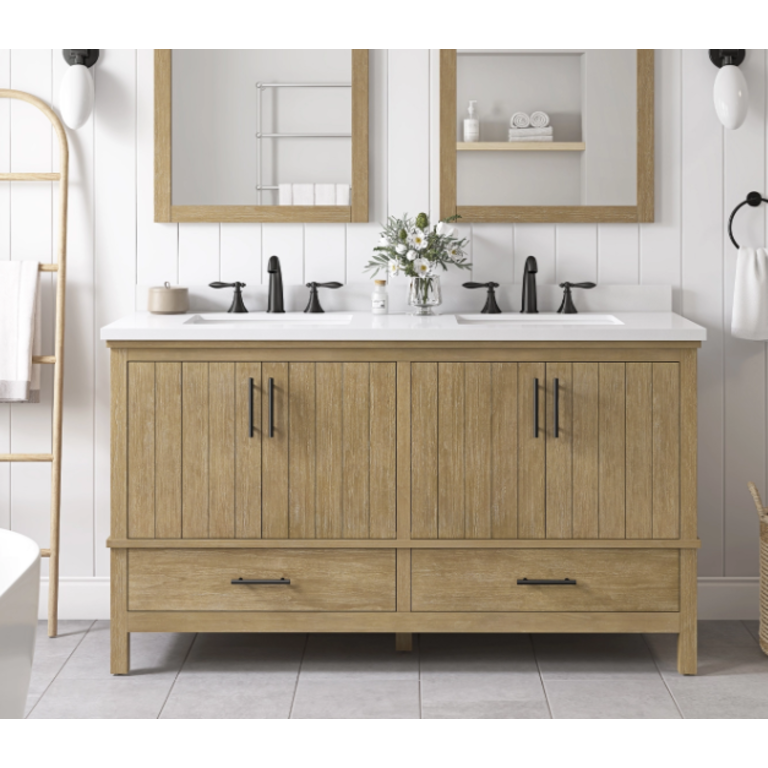 Marlo Collection Antique Oak 60" Double Pedestal Vanity