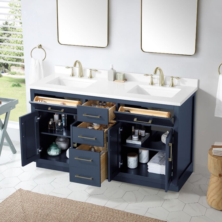 Vanité sur pied Collection Alison Bleu 60'' Double