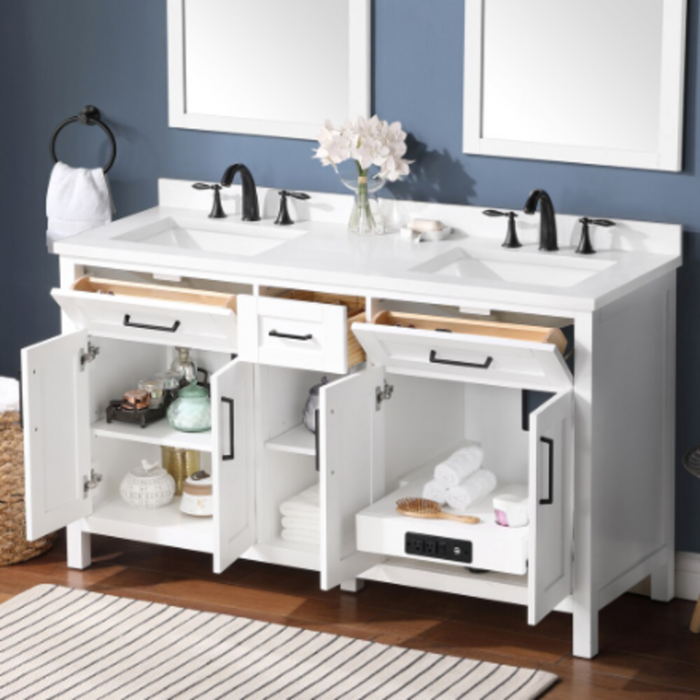 Vanité sur pied Collection Nevada couleur blanc 60'' Double