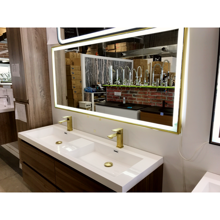 Miroir LED rectangulaire avec bordures or brossé AMC