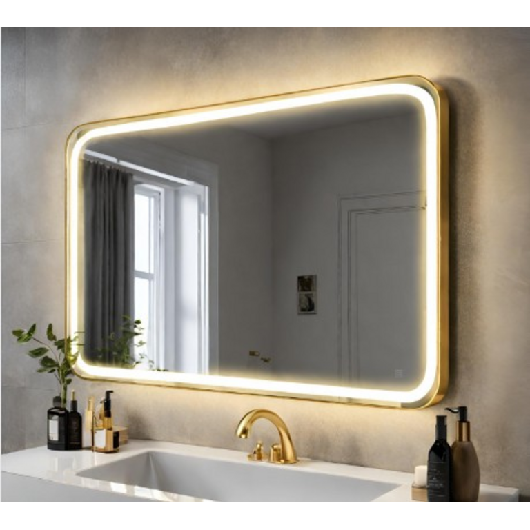 Miroir LED rectangulaire bordures or brossé arrondies AMC