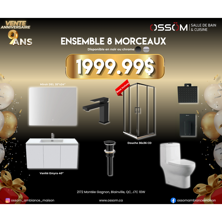 Ensemble 8 Morceaux Noir ou Chrome