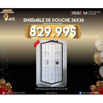 Ensemble de douche 36x36 Noir Mat- Murs Inclus