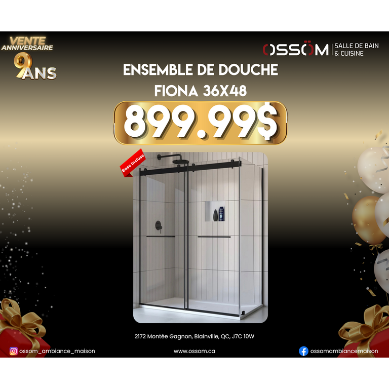 Ensemble de douche Fiona Noir Mat 36x48