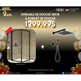 Ensemble de douche 38x38 & Robinet de douche Korvo Noir Mat