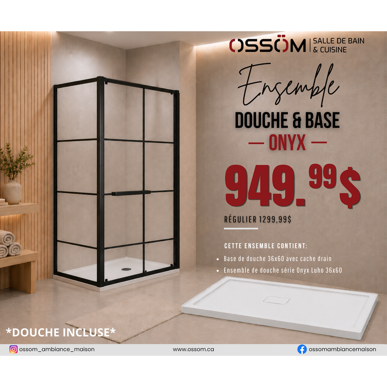 Ensemble Douche & Base Onyx 36'' x 60''