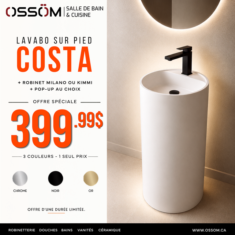 Lavabo sur Pied Costa - Robinet et Pop-Up Inclus