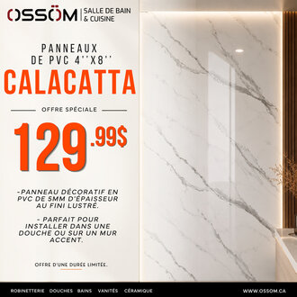 Mur de douche en PVC Calacatta Grigio 4'x8' 5mm