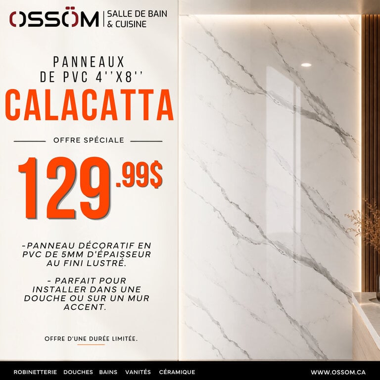 Mur de douche en PVC Calacatta Grigio 4'x8' 5mm