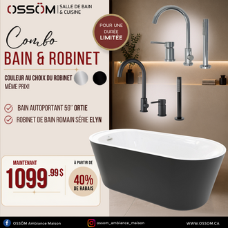 Combo Bain Ortie 63'' Noir mat & Robinet Élyn