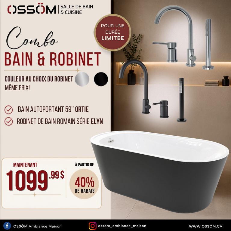 Combo Bain Ortie Noir mat & Robinet sur pied Sienna