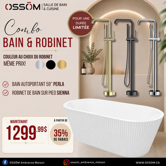 Combo bain Perla 59'' & robinet de bain sur pied Sienna