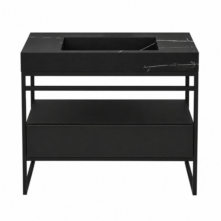 Vanité sur pied 36'' en Quartz noir Mat Série Vinny