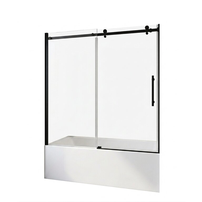 Écran de bain avec porte coulissante Noir 60''x59'' 8mm CD-78089