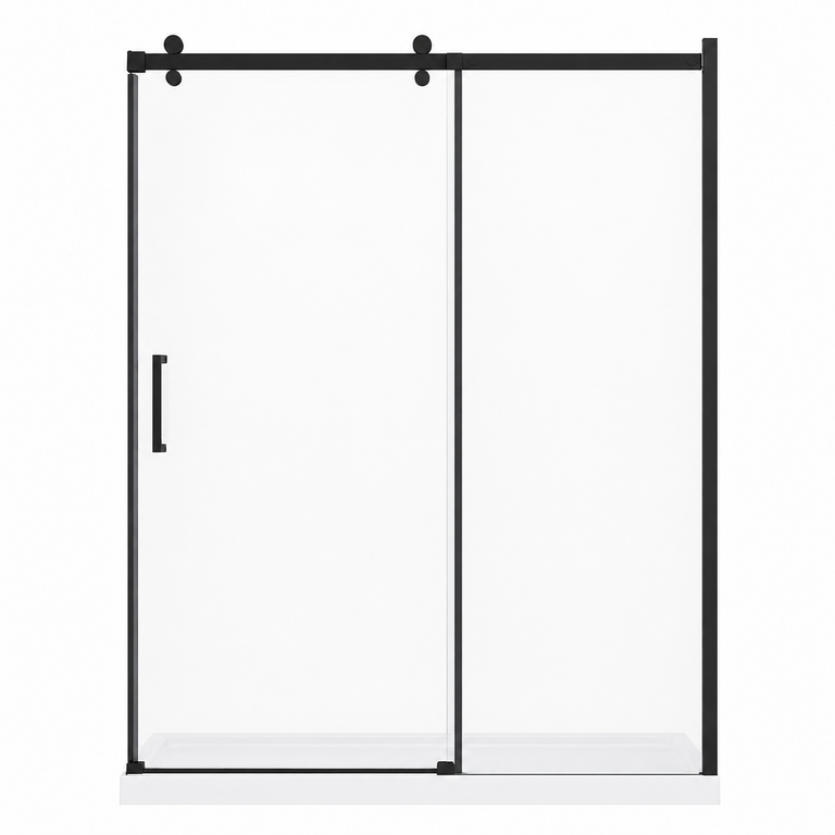 60 '' Matte black reversible shower door Quartz Jade series