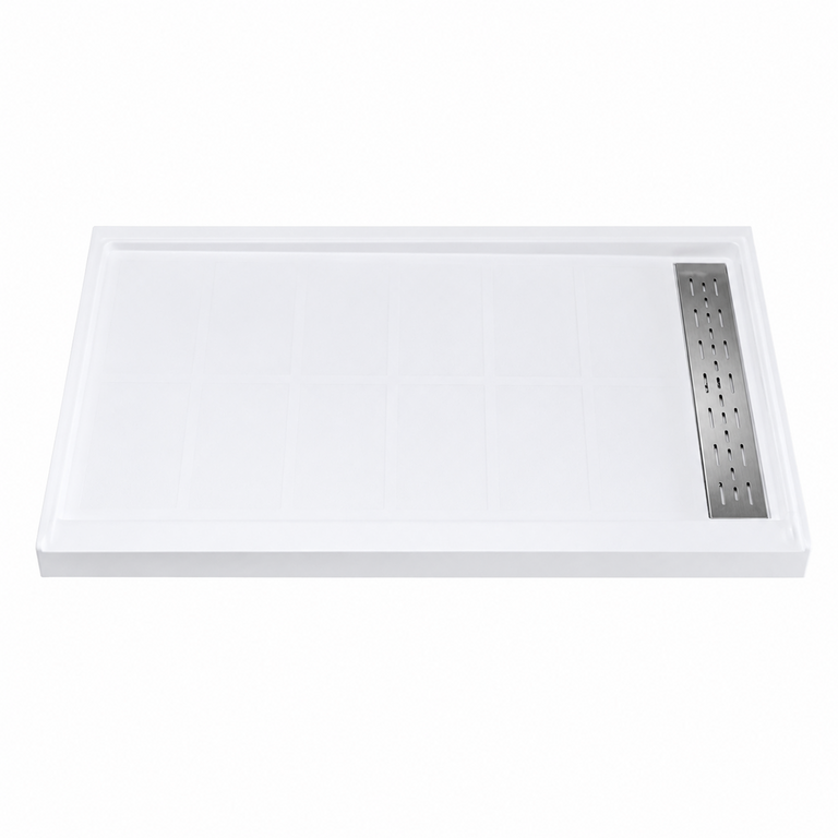 Shower Base in Resin / SMC 36x48 linear drain alcove installation drain gauche